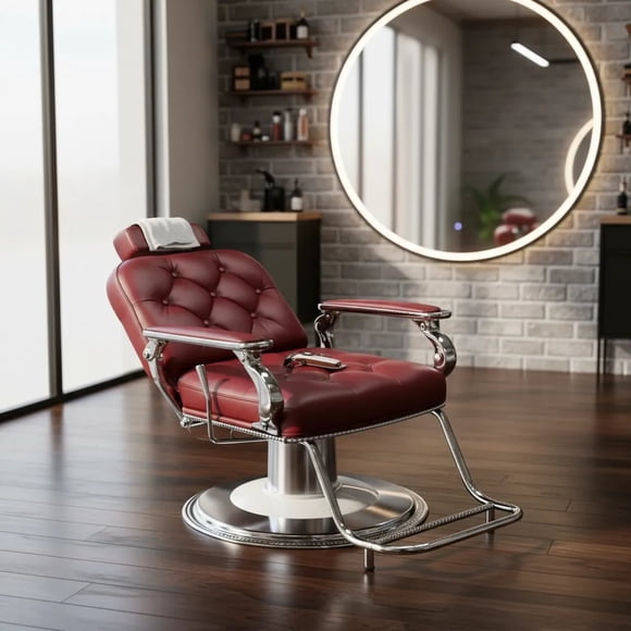 Silla Sillón De Barbería Rojo Vintage Reclinable SELDA EXPORTS