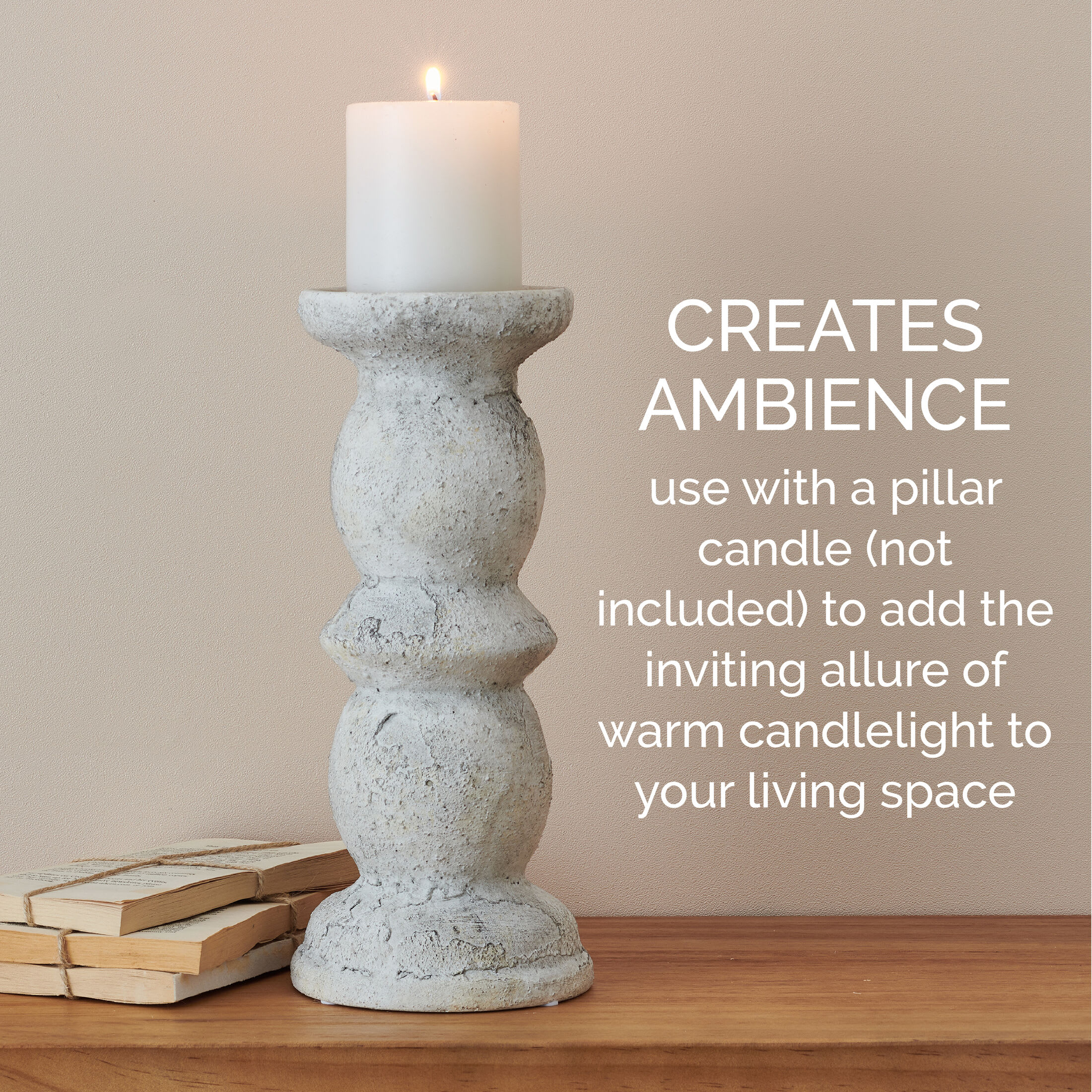 Elements 11.81 inch Textured Ceramic Candle Holder, White