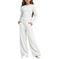 thumbnail image 2 of Enjoytime Girls 2 Piece Outfits Ruched Long Sleeve Tops with Wide Leg Pants Lounge Sets Fall Lightweight Sweatsuit Soft Clothing Set, 2 of 6