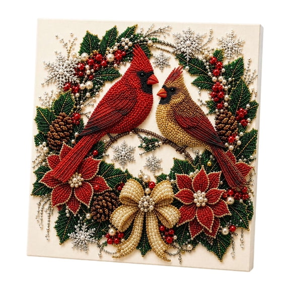 2026 Christmas Pearl Art Kits for Adults, Winter Cardinal DIY Gem Art Craft with Frame, Sparkling Pearl Art Mosaic Kit for Home Wall Decor, Holiday Christmas Gift