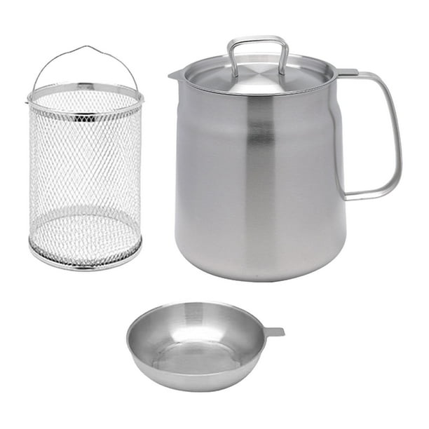 Olla Freidora De Acero Inoxidable Con Tapa Para Almacenamiento De Aceites Aros De Cebolla Hirviendo 2L