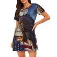 thumbnail image 1 of Balery Night Sky Bald Eagle Camisón de manga corta con cuello redondo para mujer, cómodo y elegante., 1 of 6