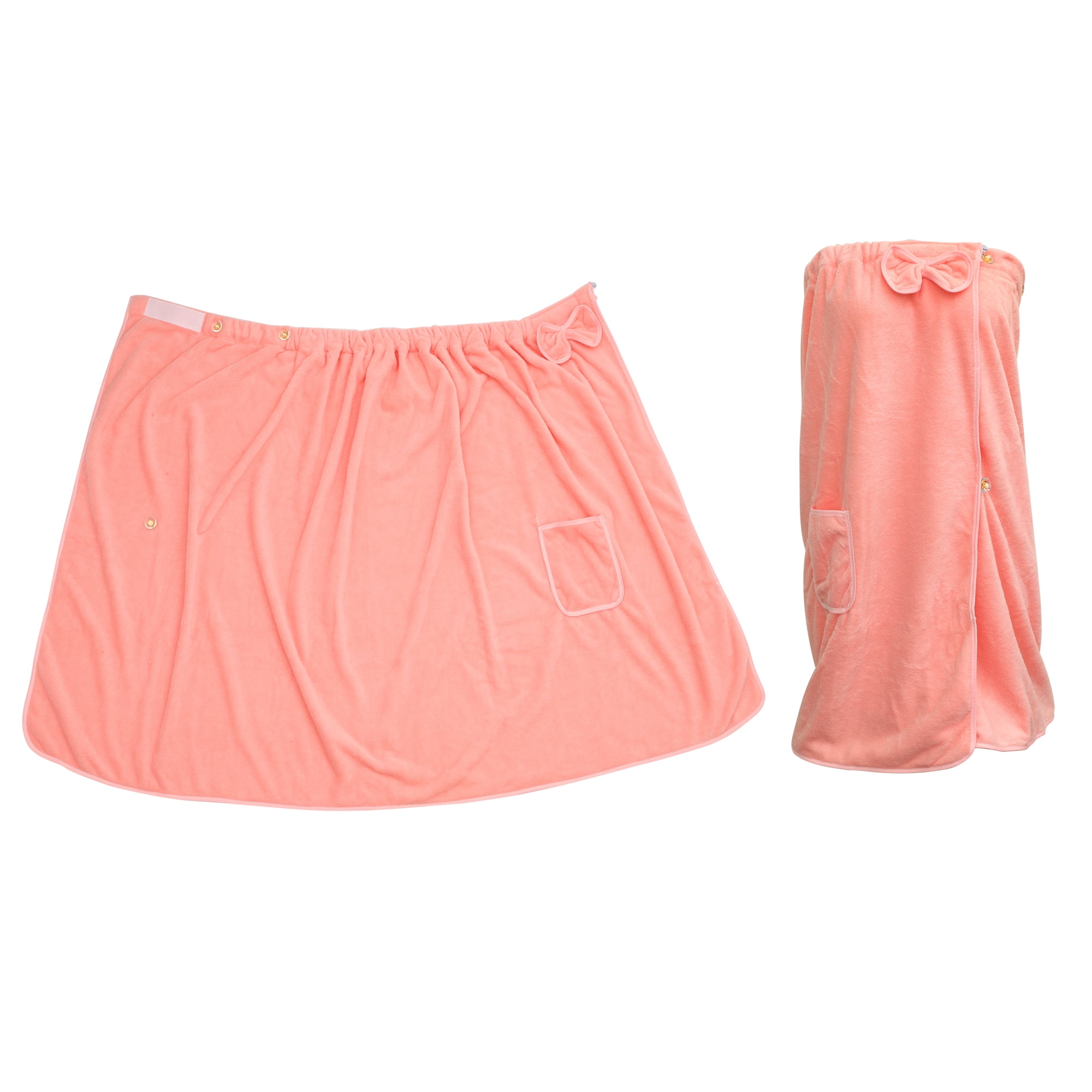 Unique Bargains Bath Wrap Towel for Women Adjustable Closure Shower Wrap with Pocket Pink