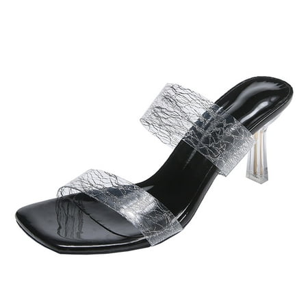 

adviicd White Sandals Women Heels Women s Clear Heels Sandals - Aituis Transparent Two Straps Mules Square Open Toe Slip On Dressy Slide Block High Heeled Shoes for Ladies Girls
