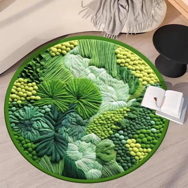 Alfombra verde musgo redonda, imitación, estera para el suelo para dormitorio y sala de estar, antideslizante, canasta colgante para balcón, manta para la cama, falsa piel