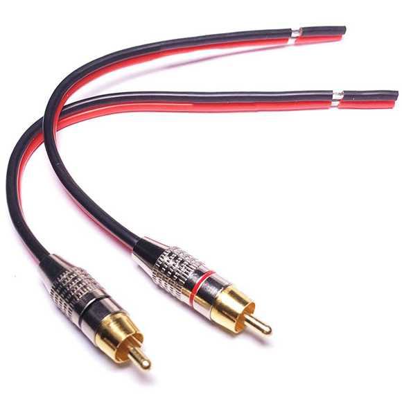 6X Speaker Cables to RCA Plugs Adapter, 2-Channel (1 Foot)