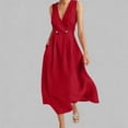thumbnail image 2 of jtjvou Summer Cotton Linen Tank Dresses for Women 2026 Wrap V Neck Sleeveless Button Waist Flowy Midi Sundress with Pockets Red XXL, 2 of 6