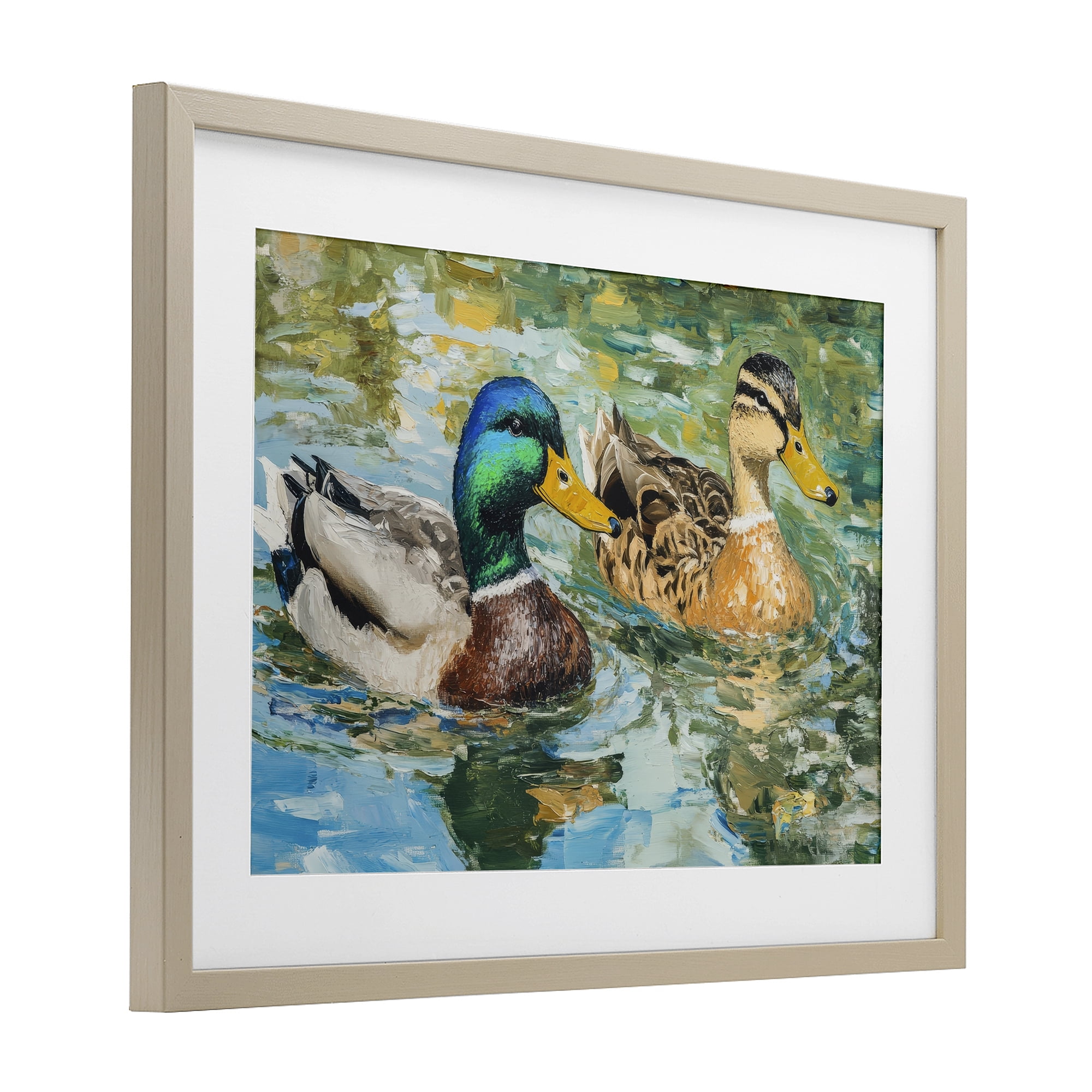 Stupell Industries Ducks Out For A Swim Birch Framed Print Under Glass, design by Petal Prints Design