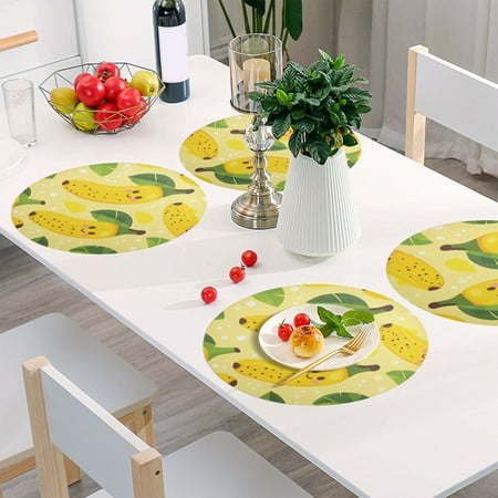 

Round Grid Placemat One Sizex6 Round Placemat PVC Plate Mat，15.4 Inch Non-Slip and Heat Resistant Table Placemat Dining Room Placemat Cute Banana