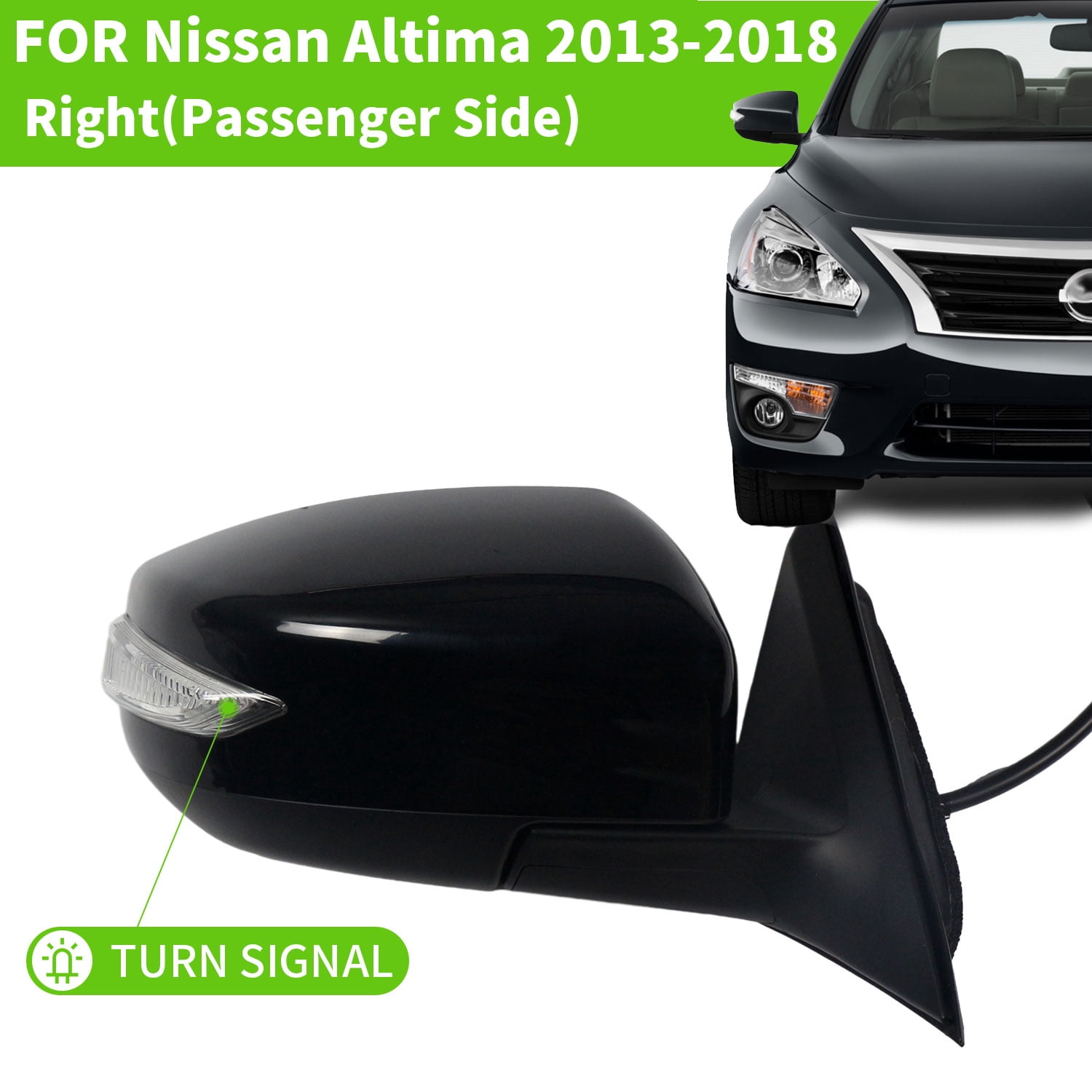Right Passenger Side Mirror for 2013-2018 Nissan Altima Power Heated LED TURN INDICATOR Door Mirror for 2013 2014 2015 2016 2017 2018 Nissan Altima Accessory, Black