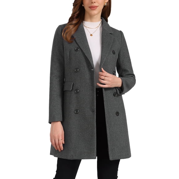 Abrigo de invierno para mujer INSPIRE CHIC con solapa muesca, abrigo de trench de doble botonadura, talla XL, gris oscuro