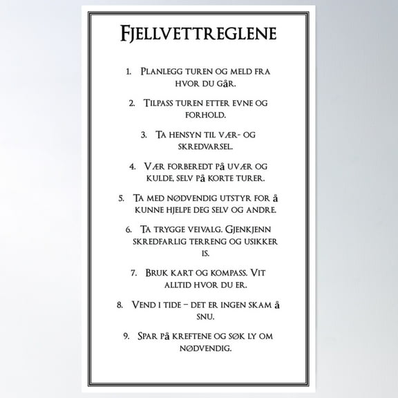 Fjellvettreglene 2016 Poster Wall Art, Modern Wall Decor For Living Room Bedroom, 8x12 UNFRAMED