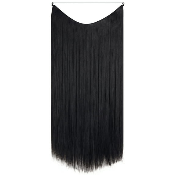 SHCKE Invisible Hair Extensions with Invisible Transparent Wire Removable Secure Clips in Straight Synthetic Hairpiece for Women 22 Inch