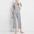 thumbnail image 2 of Hwmodou Womens Pajama Outfits Sets Women Short Sleeve Round Neck Casual T Shirt With Hem Design Solid Color Home And Outdoor Wear Base Layer Fall Winter Pj Outfit, 2 of 5