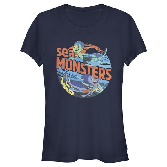 Junior's Luca Sea Monsters  Graphic Tee Navy Blue Medium