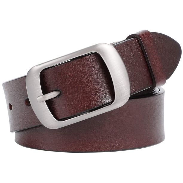 Cinturón de piel WHIPPY para mujer, para pantalones vaqueros, color café, con hebilla