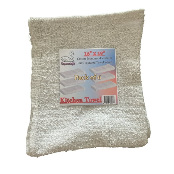 Eleganceinlife 16" x 19" Cotton Economical Versatile Uses Textured Towel Kitchen Towel White Pack of 6