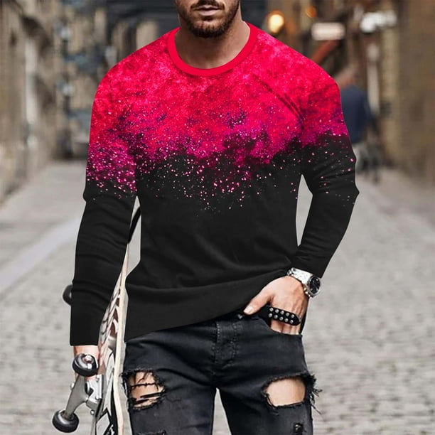 Blusas y camisas de manga larga con cuello redondo para hombre, blusa informal de manga larga con cuello redondo y estampado.
