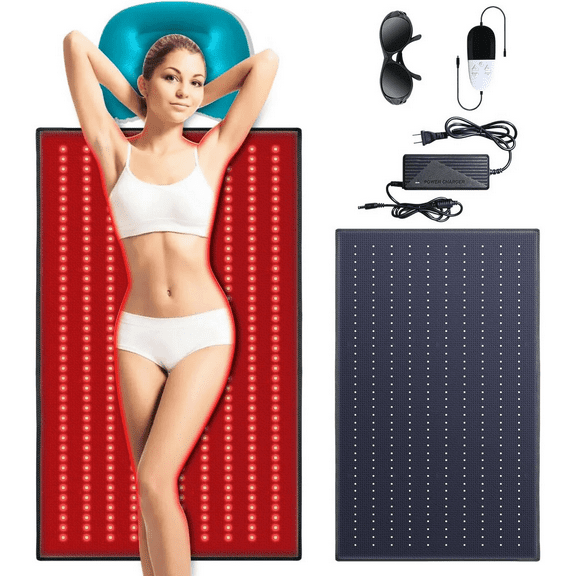 Red Light Therapy Mat with a Cozy Headrest for Enhanced Comfort: Comprised 400 Dual Wavelength (660nm & 850nm) LED Beads for Home Red Light & Infrared Therapy, 38.0''*23.6'' (Black)