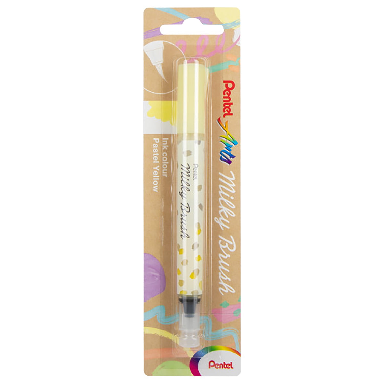 Pentel Arts Milky Brush Pen, Pastel Yellow Ink, Pack of 3
