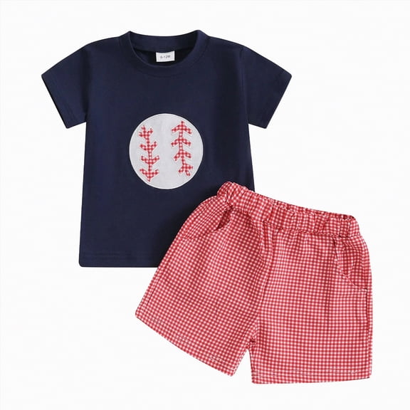 Gibobby Toddler Baby Boy Spring Summer Clothes Set Kid Outfits Short Sleeves T-Shirt Tops   Plaid Shorts Cute Outfits Set For Kids 2t 3t 4t 5t 6t 7t(0-6 Months,Blue)