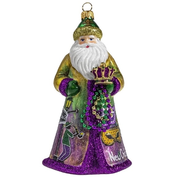 Glitterazzi New Orleans Santa with Mardi Gras Beads Polish Glass Ornament