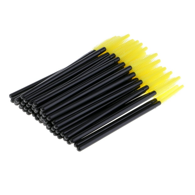 50PCS Silicona Extensión Cepillos de pestañas Varitas Aplicadores Amarillo Zulema Pinceles para pestañas