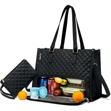 SOOPE The Ultimate 2 in 1 Tote Bag Lunch Bag Combo, Large Tote Bag with Lunch Compartment for Women, Convertible Laptop Bag Work Bag Handbag for Business, Office (Black)