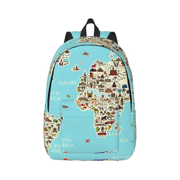 Rateoe World Travel Line Icons Map Pattern Canvas College Laptop Backpack,Travel Daypack,Durable Rucksack Travel Notebook Bag School Backpack Book Bag for Men Women-Small