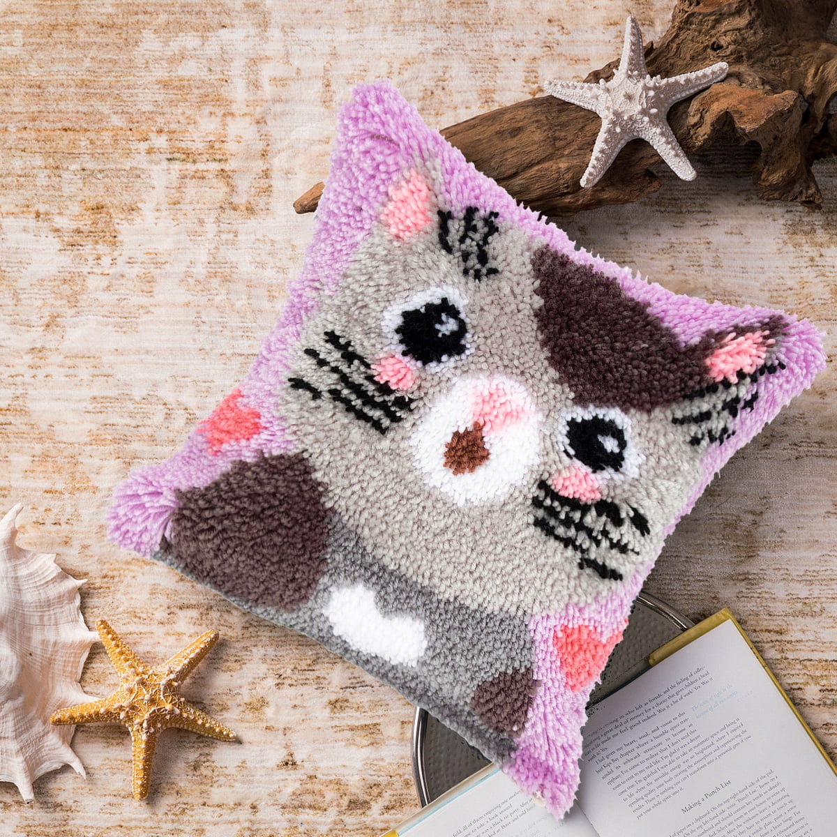 Latch Hook Pillow Kits for Adults pillow,latch hook pillow kits,Cat Embroidery Creative Craft Home Decor Ideal for Learning Pillow Making 43×43cm/17*17in