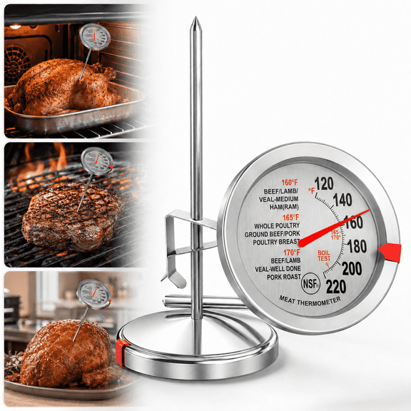 Ustris Upgrade Stainless Steel Meat Thermometer, Safe Leave in Oven, 2.5-in Extra-Large Dial Food Thermometer for Cooking, Temperature Probe for Baking, Candy, Steak, Turkey - Kitchen Gadgets