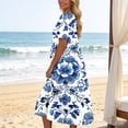 thumbnail image 7 of Women's Summer Casual Dresses Plus Size Round Neck Zipper Floral Print Dress, 7 of 7