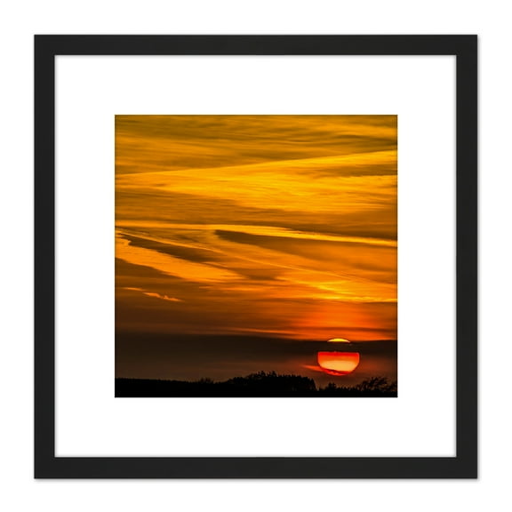 Beautiful Sunset Clouds Sun Photo 8X8 Inch Square Wooden Framed Wall Art Print Picture with Mount