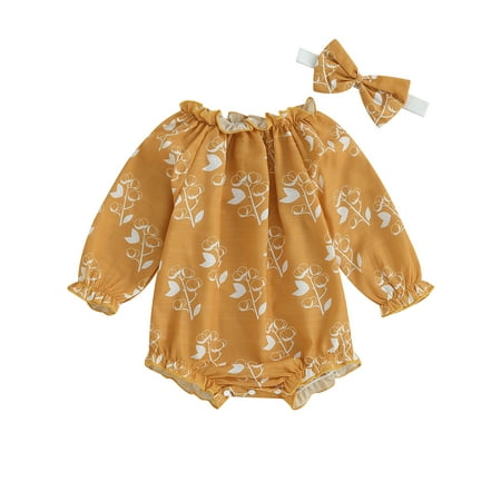 

Wallarenear Baby Girls Romper Tops Cherry Sun Print Frill Onesie Bodysuit with Headband
