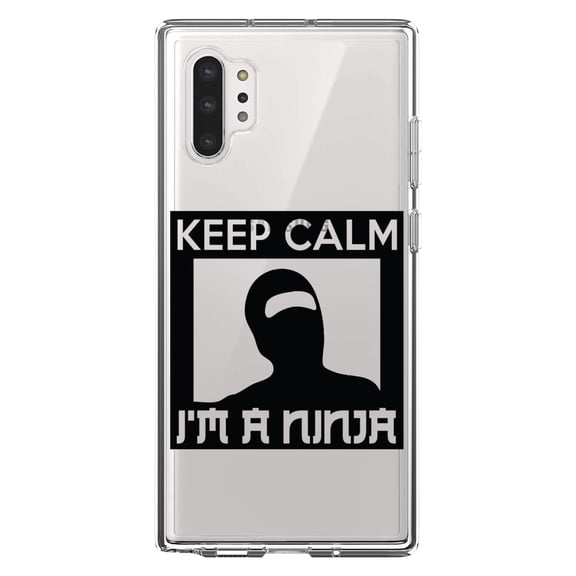 DistinctInk Clear Shockproof Hybrid Case for Galaxy Note 10 PLUS (6.8" Screen) - TPU Bumper Acrylic Back Tempered Glass Screen Protector - Keep Calm I'm a Ninja