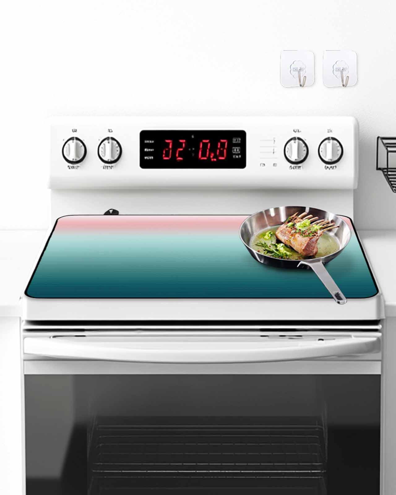 Stove Top Covers for Electric Stove,Pink Turquoise Ombre Glass Stovetop Cover Protector,Teal Modern Geometric Striped Abstract Art Induction Cooktop Protector Oven Mat for Kitchen Countertop 24"x21"