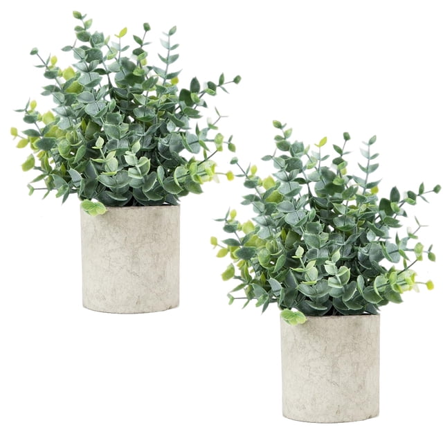 Plantas artificiales de terciopelo en maceta de eucalipto para decoración del hogar, 2 unidades