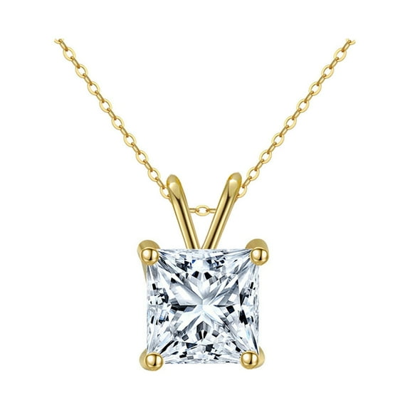 18k Yellow Gold 1 Ct Princess Cut Plated Moissanite Solitaire 18 inch Pendant Necklace by Paris Jewelry