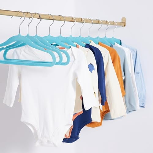 Basics Kids Velvet, Non-Slip Clothes Hangers for Infant and Toddler, 11.6 inches (for Baby Clothes), 50 Count, Blue (Pack of 4)