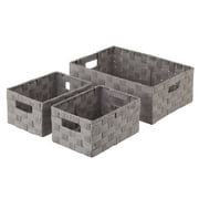 Mainstays Grey Paper Rope Storage Basket Set with Handles, 3 Piece