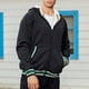 thumbnail image 3 of Sudadera con Capucha y Cremallera Completa para Hombre Sudadera con Capucha de Manga Larga de Fibra de poliéster Acolchada con cordón y 2 Bolsillos para Deportes Diarios Negro XXL, 3 of 5