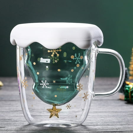 

HeYii 300ml Snowflake Clear Glass Coffee Cup Whiskey Beer Double Layer Mug Drinkware