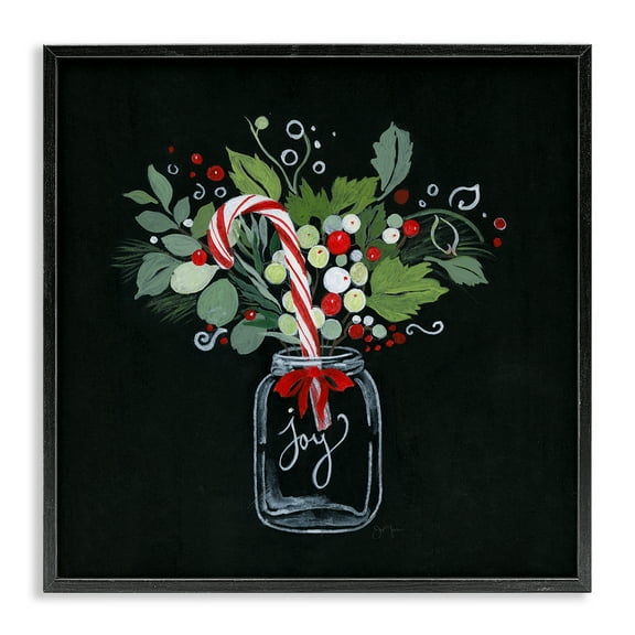 Stupell Industries Joy Candy Cane Jar Holiday Painting Black Framed Art Prints Wall Art, 12 x 12