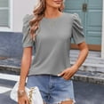 thumbnail image 6 of Women's Puff Sleeve Tops Crew Neck T-Shirt Solid Basic Tunic Tee Trendy Elegant Shirts Going Out Holiday Blouses Tees Costume Summer 2025, 6 of 6