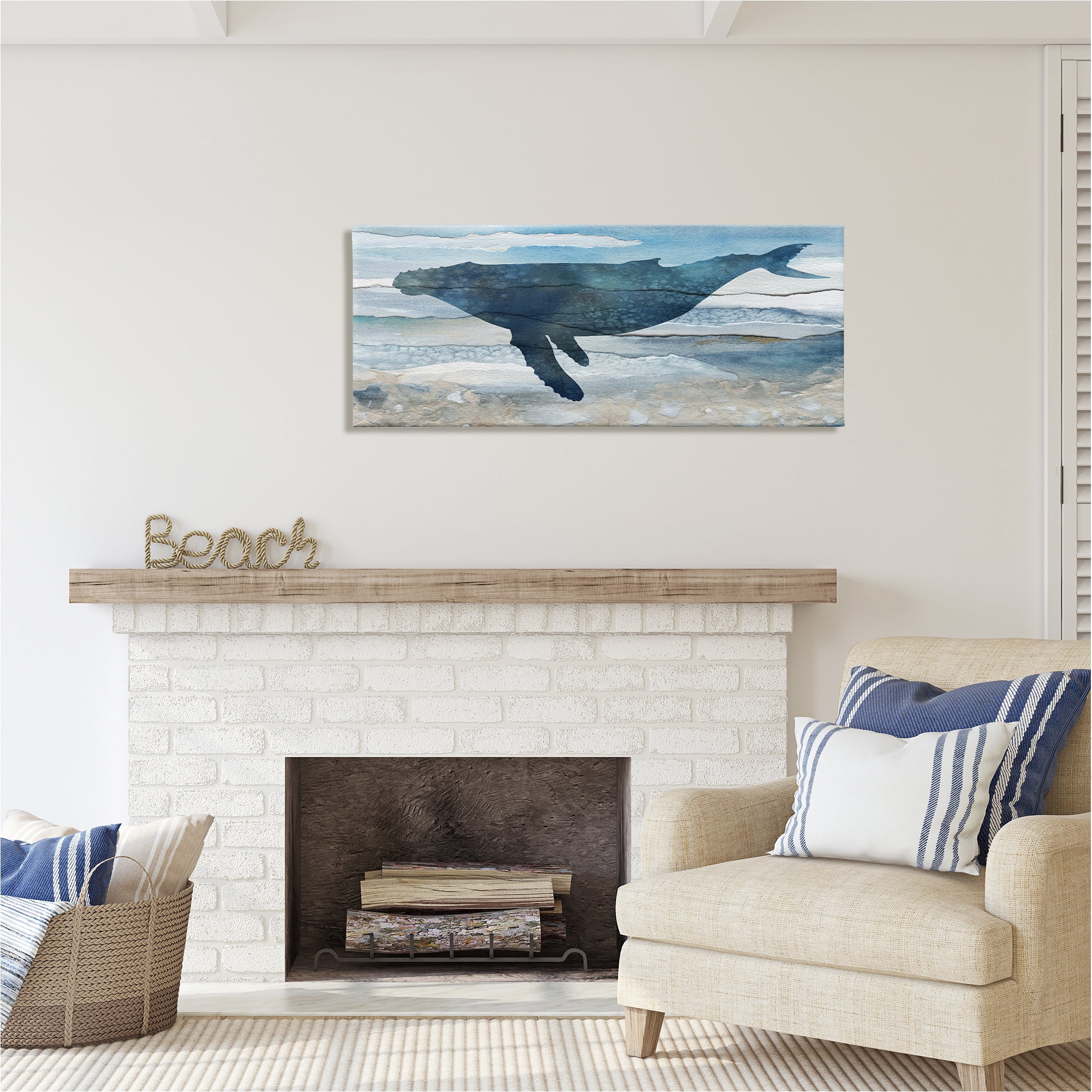 Stupell Industries Abstract Whale Silhouette Animals & Insects Painting Gallery Wrapped Canvas Art Print Wall Art, 48 x 20