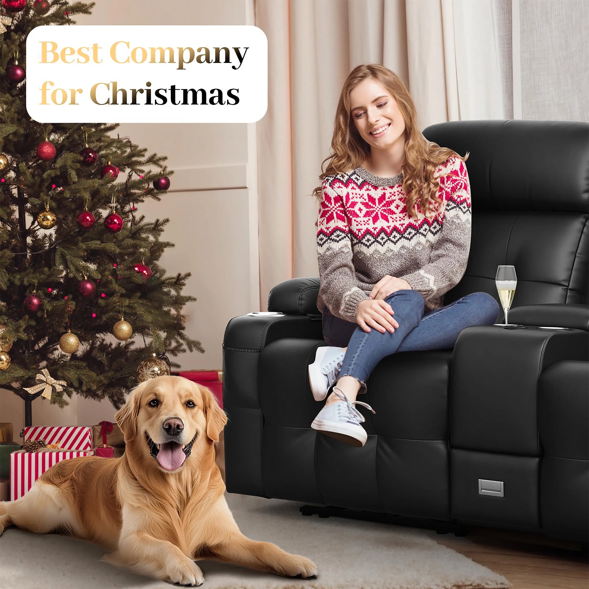 LOBERFVE Recliner Sofa, Massage Reclining 3 Seater Sofa Sets, RV Loveseat Recliner with Console, USB, Type C Port, Storage, Cup Holders, Wall Hugger Chair for Living Room, Black