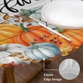 thumbnail image 3 of Orange Pumpkin Gnomes Fall Round Tablecloth, Fitted Table Cover with Elastic for 36"-44" Round Tables, Branches Thanksgiving Leaves Wooden Table Cloth Outdoor Dinning Party Waterproof Tablecloths, 3 of 7