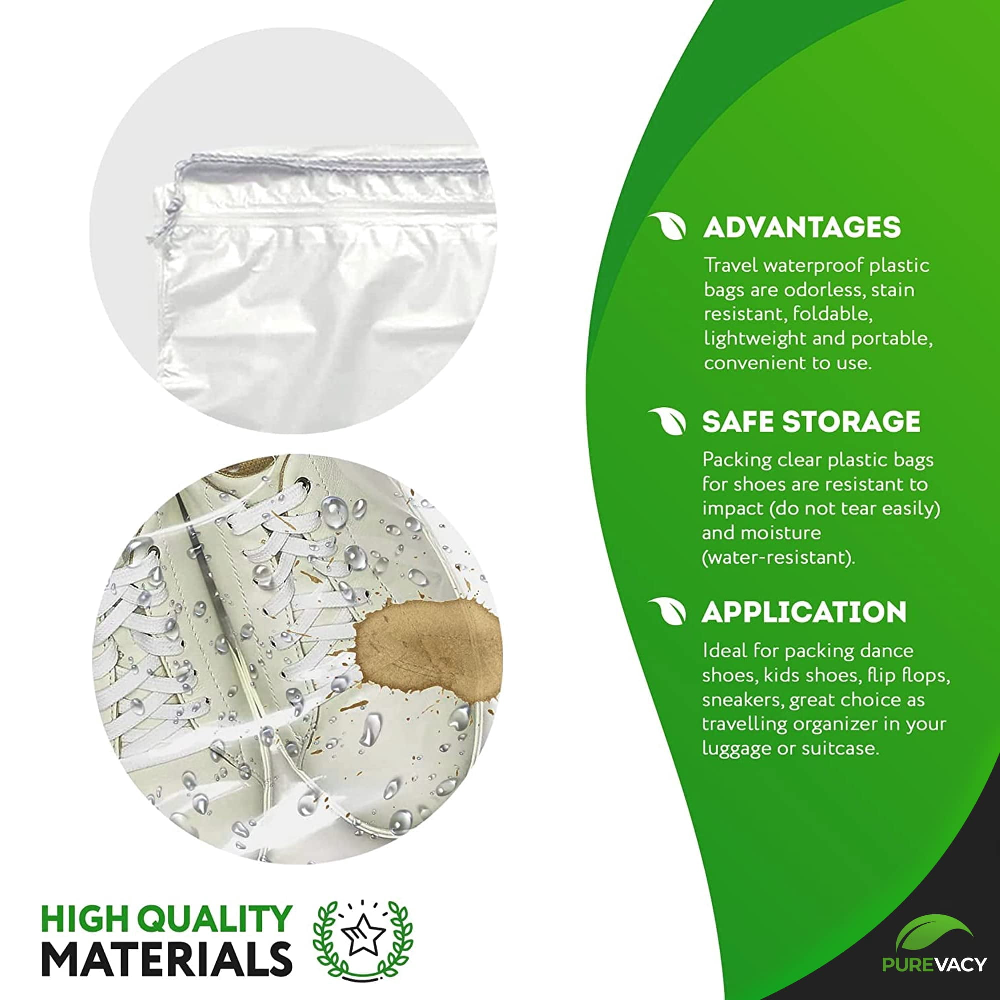 Clear Plastic Drawstring Shoe Bags, 2-Mil Polyethylene Travel Dust Bags, 1000 Count, 9 x 12 in