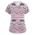 thumbnail image 2 of Inglocry Christmas Scrubs Women's Snowflake Christmas Tree Print Nursing Uniform Plus Size V Neck Short Sleeve Nurse Shirt with Pockets Light pink 3XL, 2 of 4