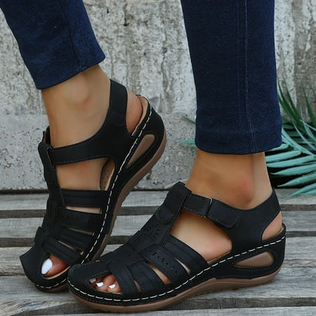 

Binmer Summer Ladies Shoes Wedge Heel Retro Hollow Out Casual Women s Sandals